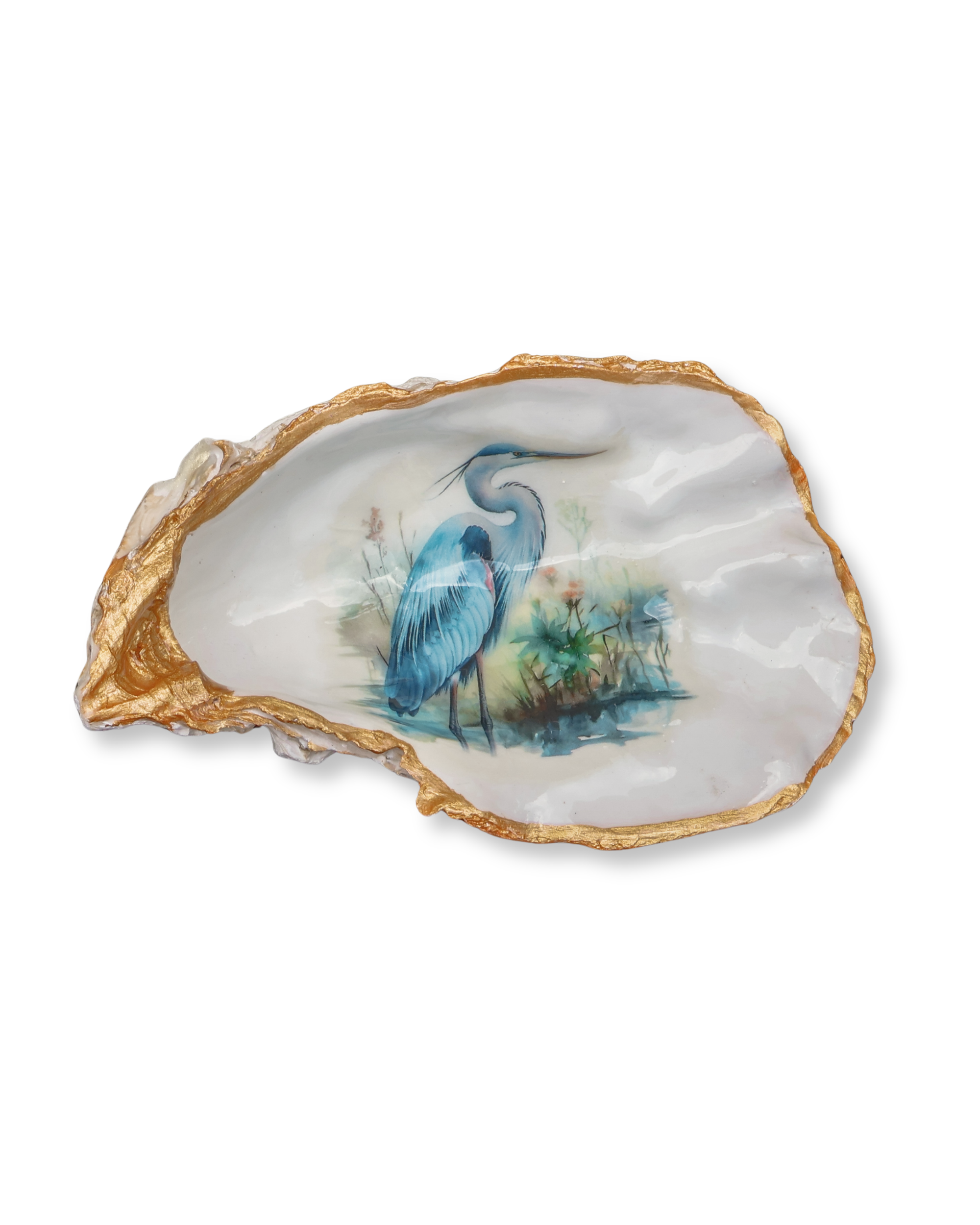 Blue Heron Oyster Shell Jewelry Dish