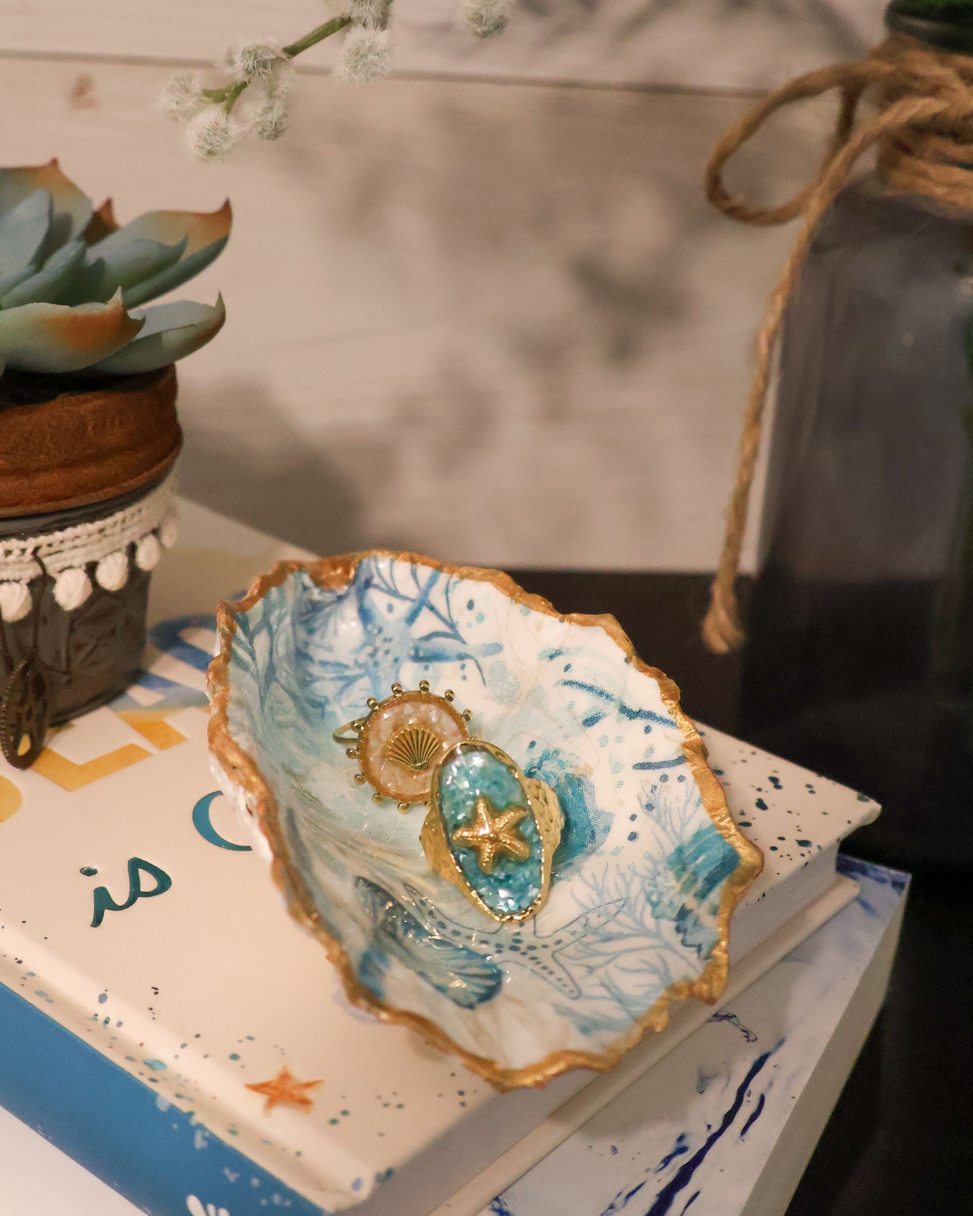 Aqua Drift Oyster Shell Jewelry Dish