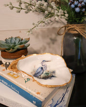 Blue Heron Oyster Shell Jewelry Dish
