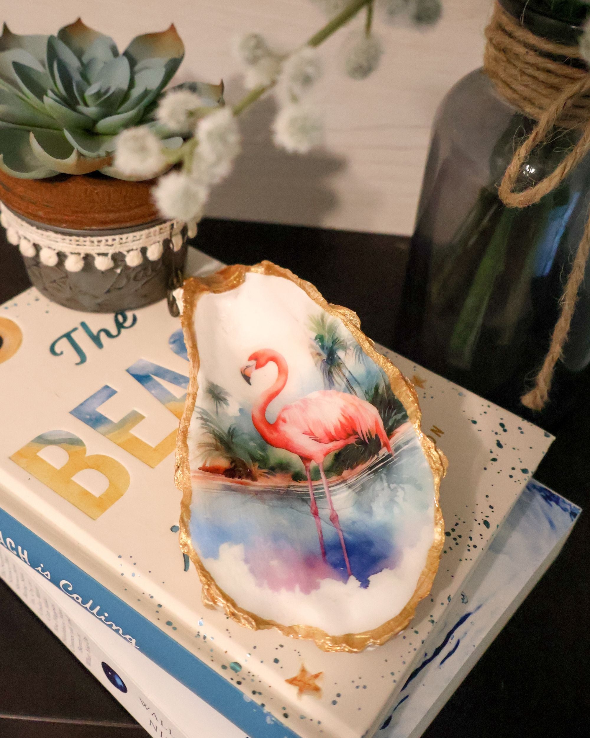 Flamingo Oyster Shell Jewelry Dish